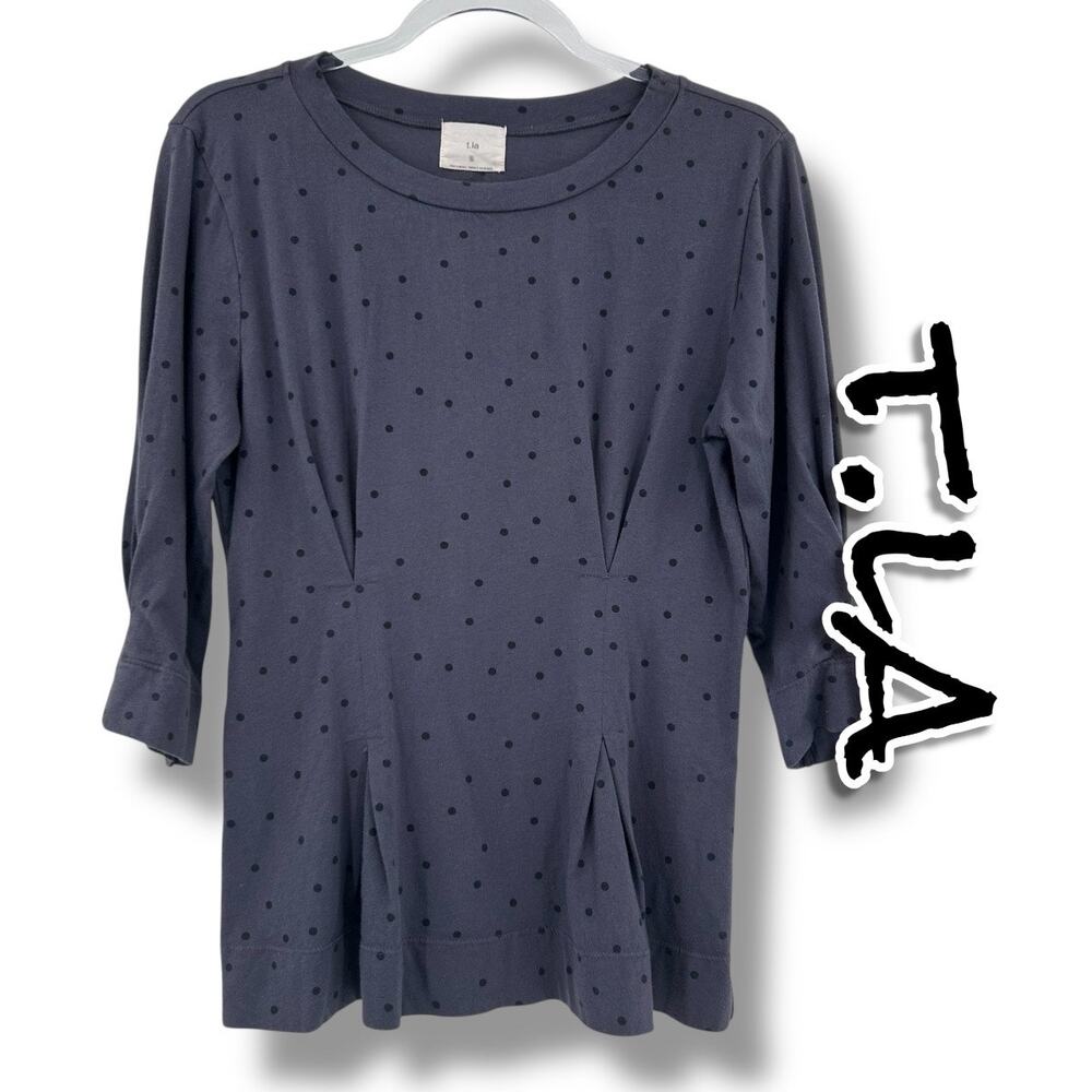 Anthropologie t.la Gray Polka Dot Peplum Top 3/4 Sleeve Cotton Womens Size Small
